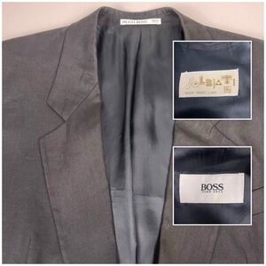Vintage Hugo Boss Blazer 42L Mens Delon Linen Solbiati Ventless Black USA VGUC